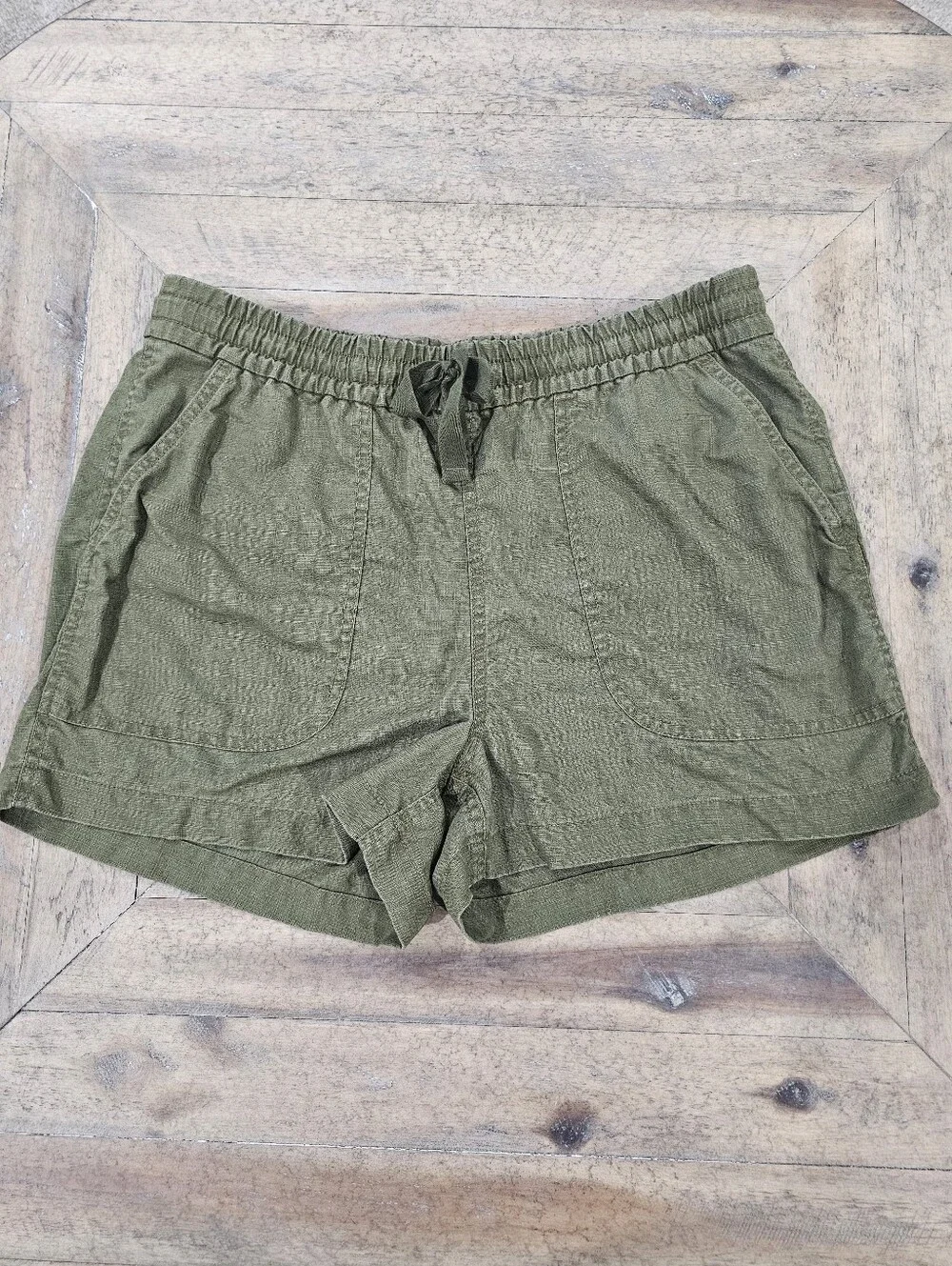 J Crew Olive Drawstring Women's Shorts, Linen Blend
